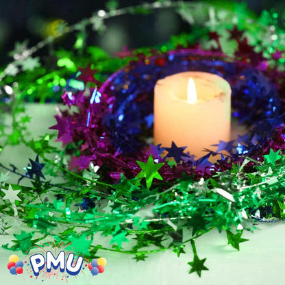 PMU Star Wire Shiny - Garland Halloween, Christmas Party, Wedding, Birthday, Festive Home Decoration Ornament 25ft Tinsel