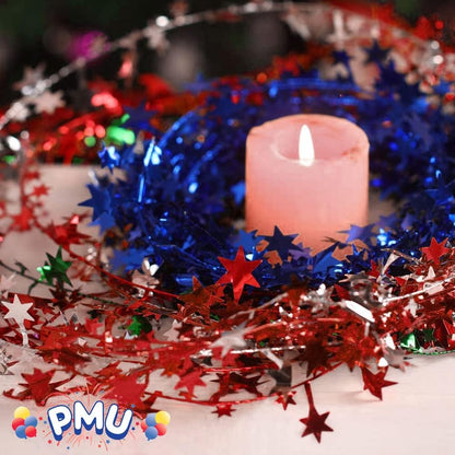 PMU Star Wire Shiny - Garland Halloween, Christmas Party, Wedding, Birthday, Festive Home Decoration Ornament 25ft Tinsel