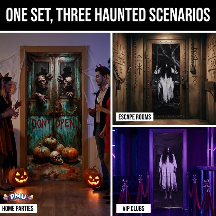 PMU 3 Pcs Halloween Door Cover, High-Definition Door Cover Halloween Decor