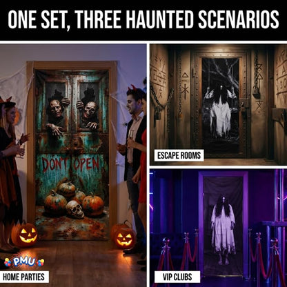 PMU 3 Pcs Halloween Door Cover, High-Definition Door Cover Halloween Decor