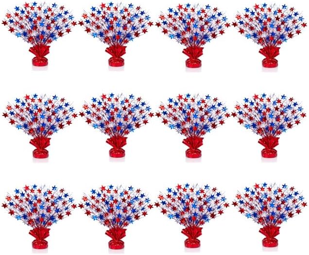 PMU Star Metallic Foil Spray Centerpiece Red White & Blue Patriotic Balloon Weights, 4th of July Decorations 15in / 7.34cm