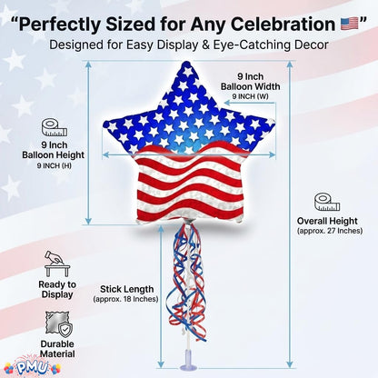 PMU 9 inch Pre-Inflated Emoji and Patriotic Balloons with Stick