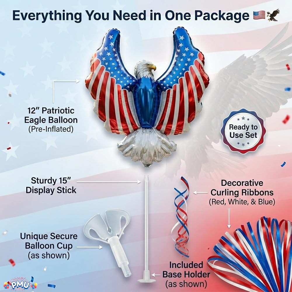 PMU 9 inch Pre-Inflated Emoji and Patriotic Balloons with Stick