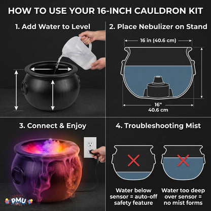 PMU Cauldron Set, Black Cauldron w/Mist Maker & Multicolor Fogger