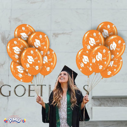 PMU Graduation Balloons | Premium Congrats Grad Balloon with All-Over Print Grad Caps-Confetti and Streamers | Graduation Party Supplies & Decorations | Latex Balloons