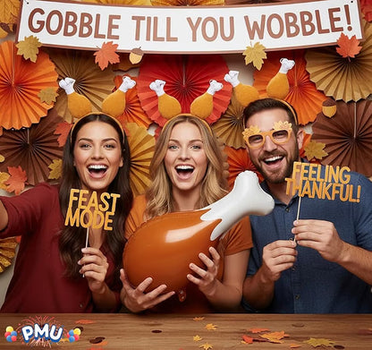 2 Pc Set Thanksgiving Headbands for women and 24" inflatable turkey leg Turkey Headband Thanksgiving Hair accessories for adults (2/Pkg)