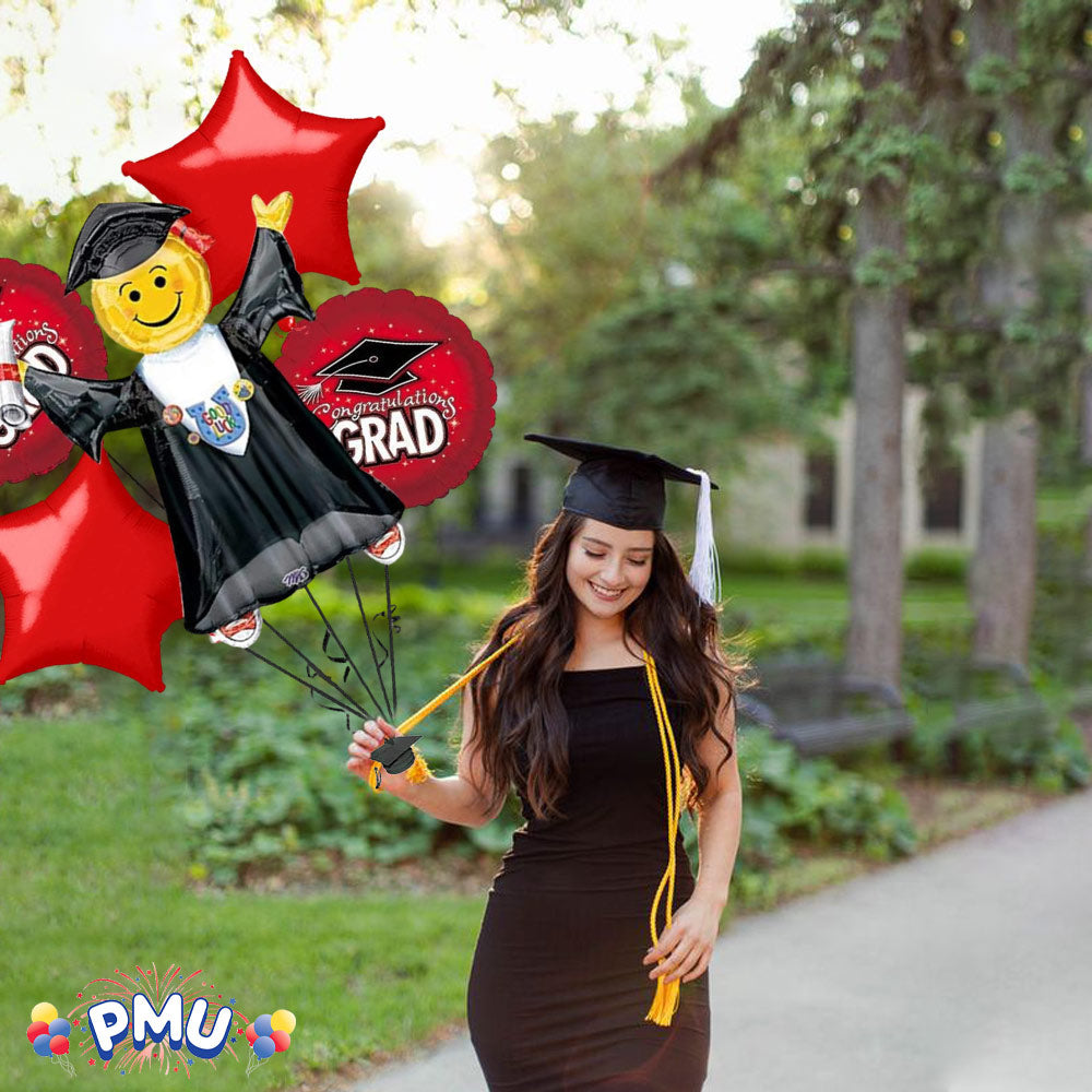 PMU Graduation Jumping Smiley Grad Balloon Bouquet (5/Pkg) Pkg/1