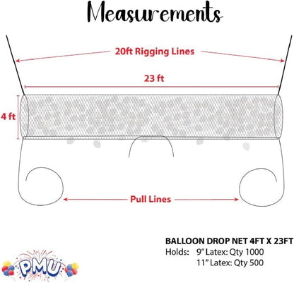 PMU Balloon Release - Reusable Balloon Netting - Balloon Drop Release for Birthday Celebration, Graduation, New Year’s Eve Party Supplies