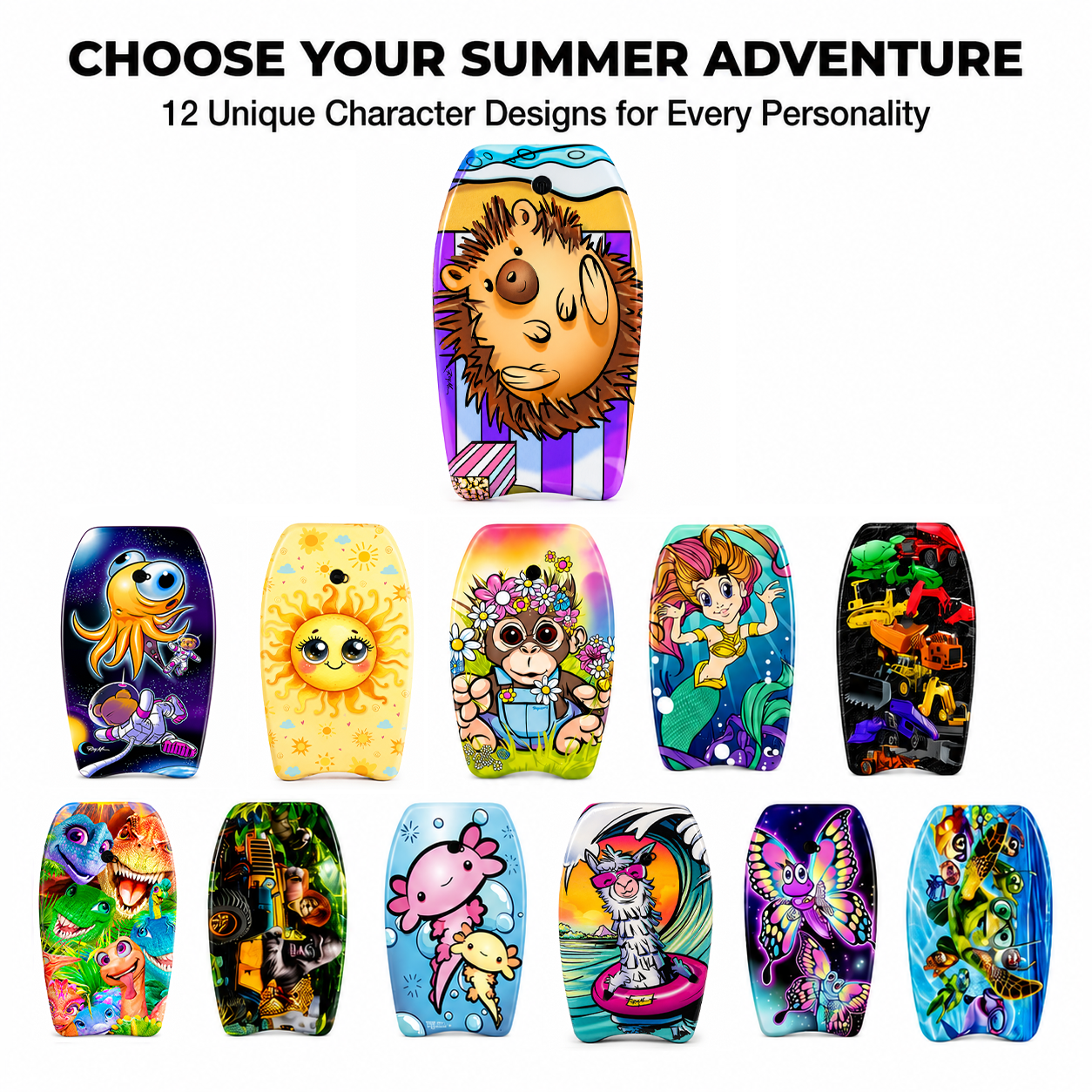 PMU 26 Inch Graphics Printed Bodyboard - Lightweight Wrist Leash Slick Bottom Boogie Board for Beach, Sea & Pool - Surfing Board for Kids, Teens & Adults Wave Conditions  Pkg/1