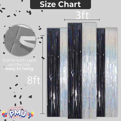 PMU Metallic Fringe Curtains | Metallic Foil Fringe Backdrop Curtains | Fringe Backdrop for Graduation, Birthday Party Decorations, Baby Shower, Disco Party |3ft x 8ft