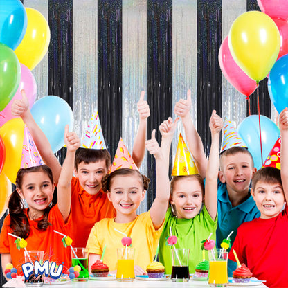 PMU Metallic Fringe Curtains | Metallic Foil Fringe Backdrop Curtains | Fringe Backdrop for Graduation, Birthday Party Decorations, Baby Shower, Disco Party |3ft x 8ft