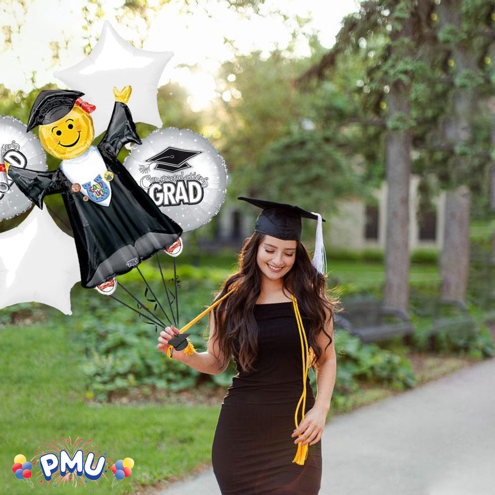 PMU Graduation Jumping Smiley Grad Balloon Bouquet (5/Pkg) Pkg/1