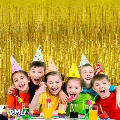 PMU Metallic Fringe Curtains | Metallic Foil Fringe Backdrop Curtains | Fringe Backdrop for Graduation, Birthday Party Decorations, Baby Shower, Disco Party |3ft x 8ft