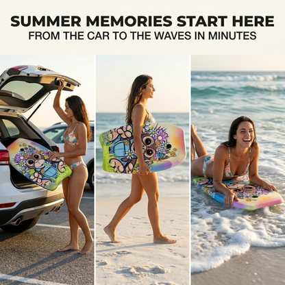 PMU 26 Inch Graphics Printed Bodyboard - Lightweight Wrist Leash Slick Bottom Boogie Board for Beach, Sea & Pool - Surfing Board for Kids, Teens & Adults Wave Conditions  Pkg/1