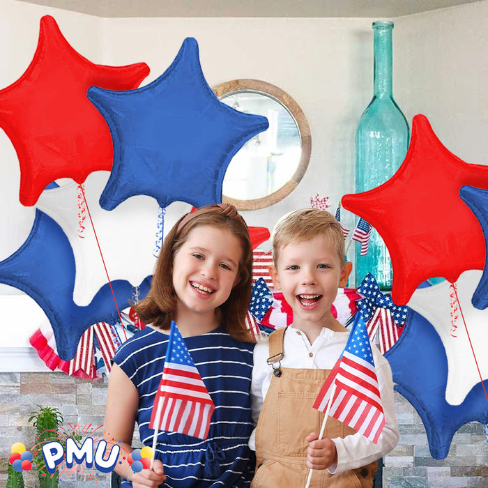 PMU 18 Inches Patriotic Red, White and Blue Star Balloon Assortment