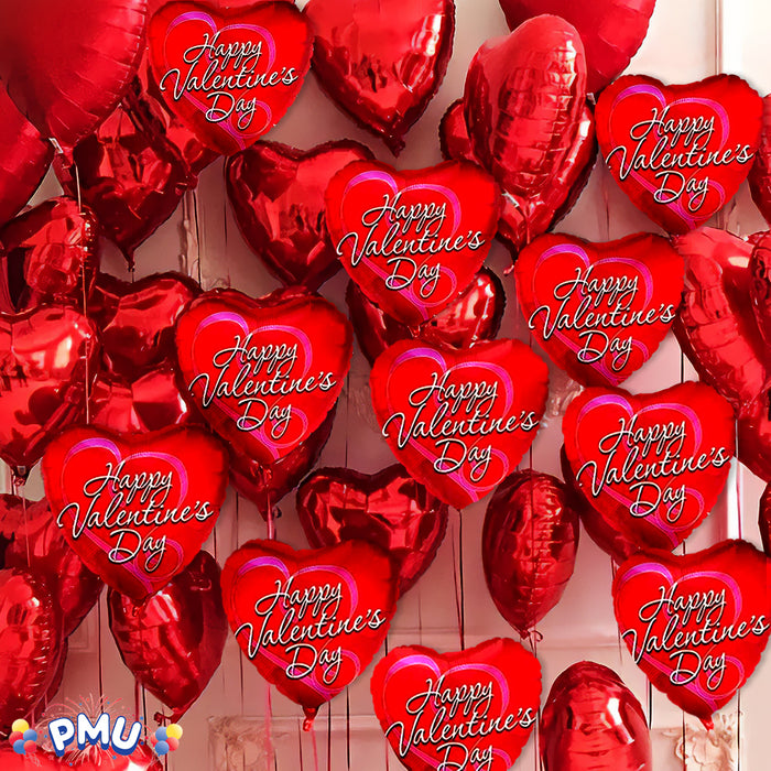 PMU Heart Shaped Happy Valentine's Day Balloons 18-Inch Mylar Idea Gift for Him or Her & Valentine Party Decorations