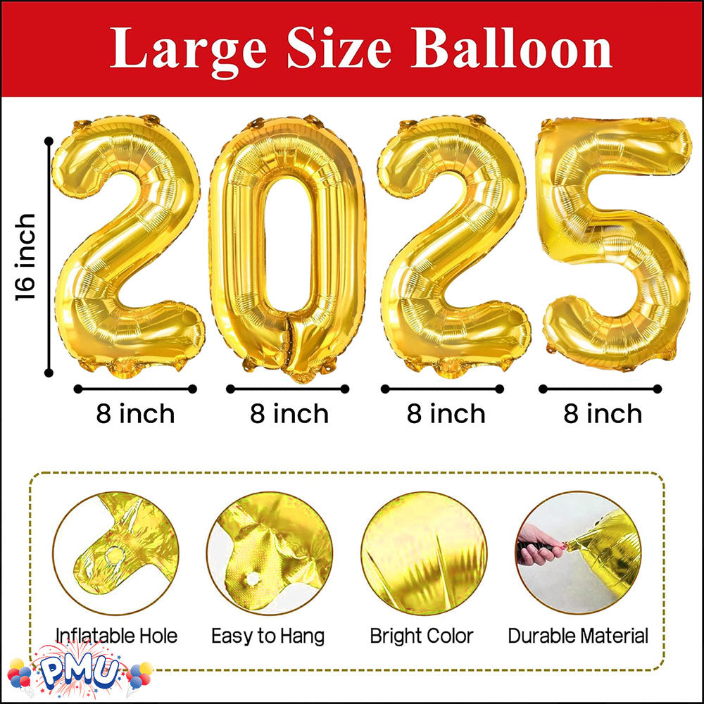 PMU New Year's Eve Party "2025" 16inch, 30inch, & 40inch in Number Mylar Balloons 2025 New Year, Graduation, Birthday, Special Events Accessories Party Celebration (4/pkg) Pkg/1