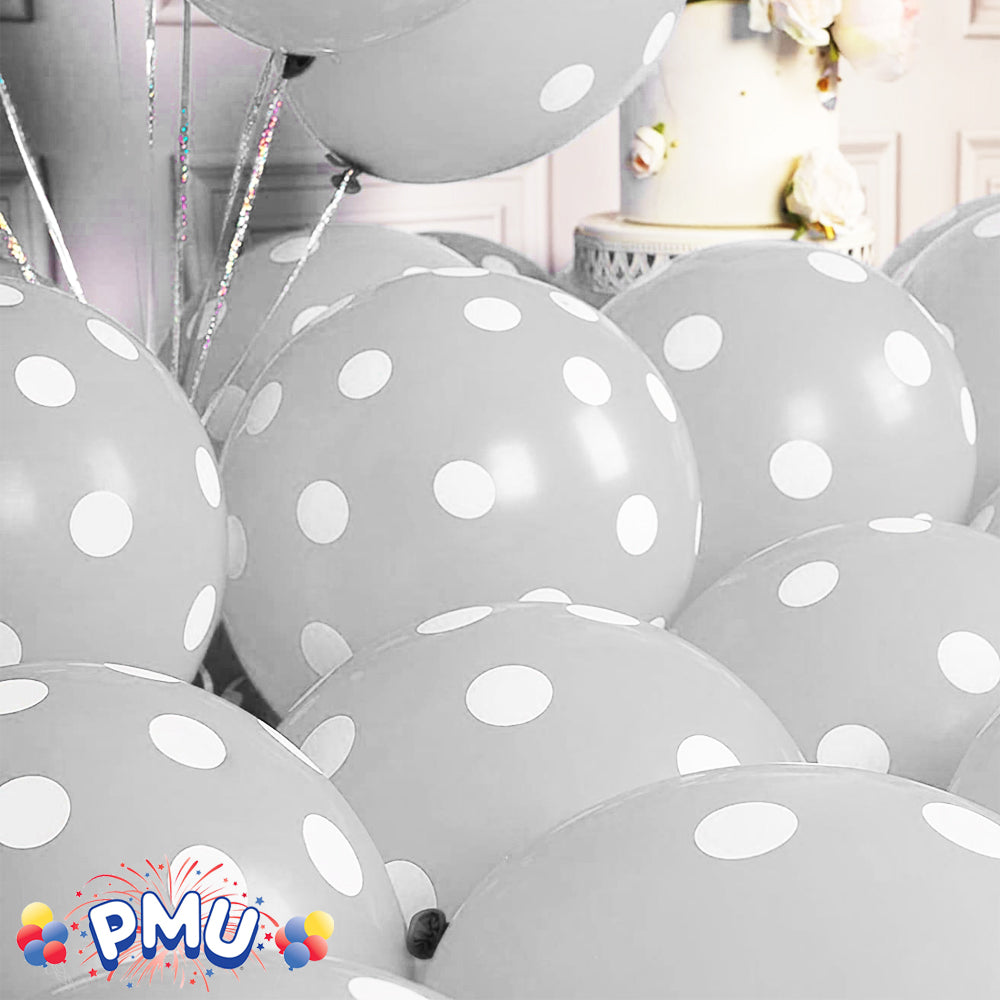 PMU Polka Dot Balloons PartyTex 11 Inch with All-Over Print White Dots