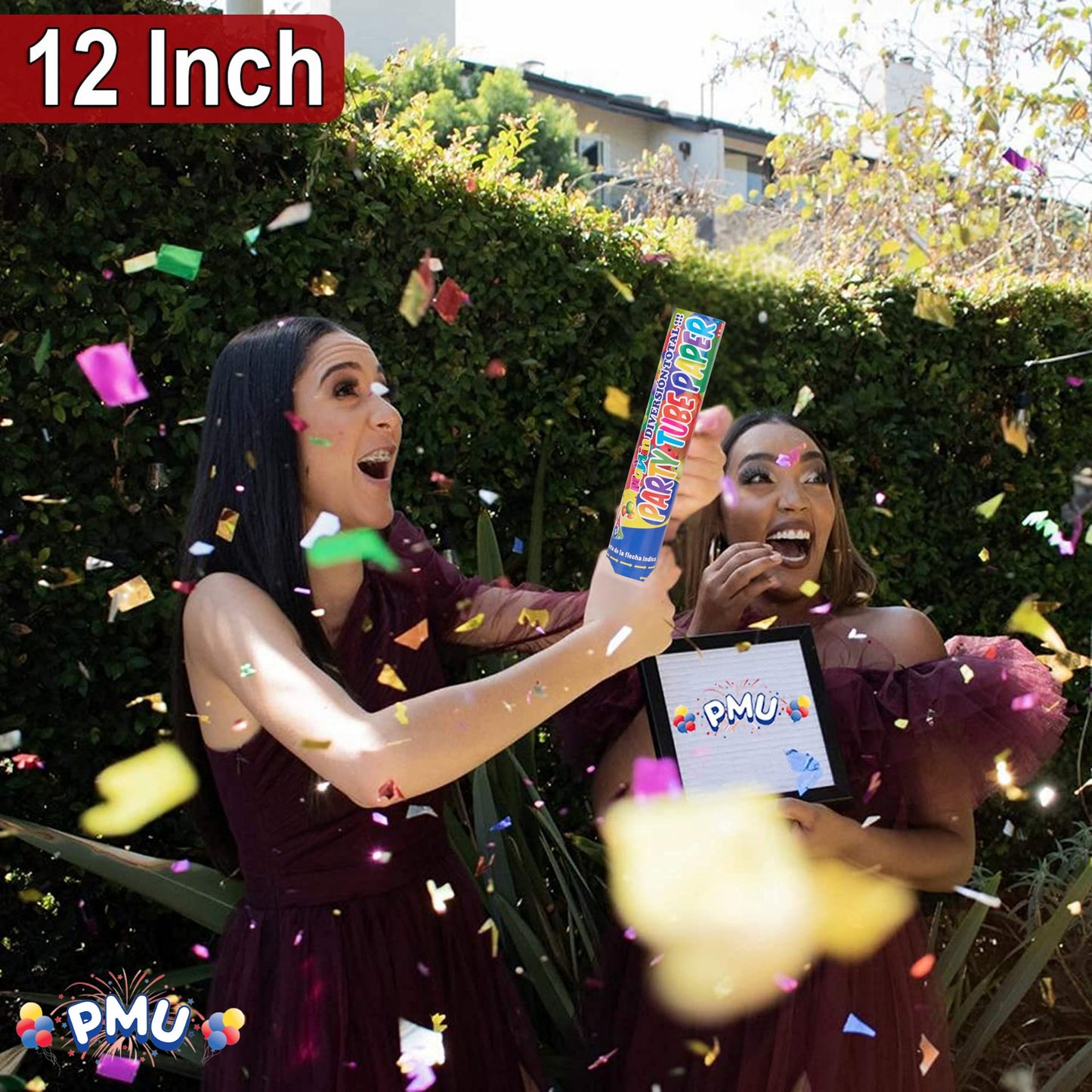 PMU Cannons Party Poppers - Confetti Blaster for Drive-by Birthdays-Celebrations, Graduation, Wedding, Christmas, New Year’s Eve - Party Poppers Confetti Shooters, Pkg/12