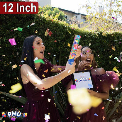 PMU Cannons Party Poppers - Confetti Blaster for Drive-by Birthdays-Celebrations, Graduation, Wedding, Christmas, New Year’s Eve - Party Poppers Confetti Shooters, Pkg/12