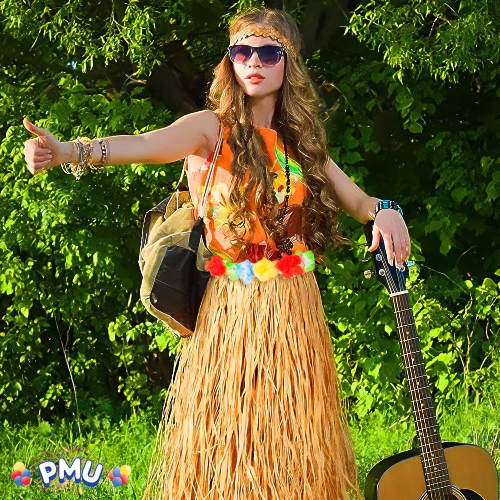 PMU Hawaiian Luau - Deluxe Grass Skirt W/Flower Trim Party Accessory