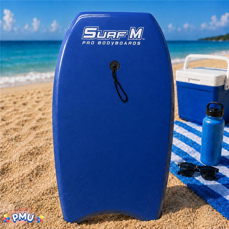 PMU 33 Inch Printed Bodyboard - Lightweight Wrist Leash Slick Bottom Boogie Board for Beach, Sea & Pool - Surfing Board for Kids, Teens & Adults Wave Conditions Pkg/1