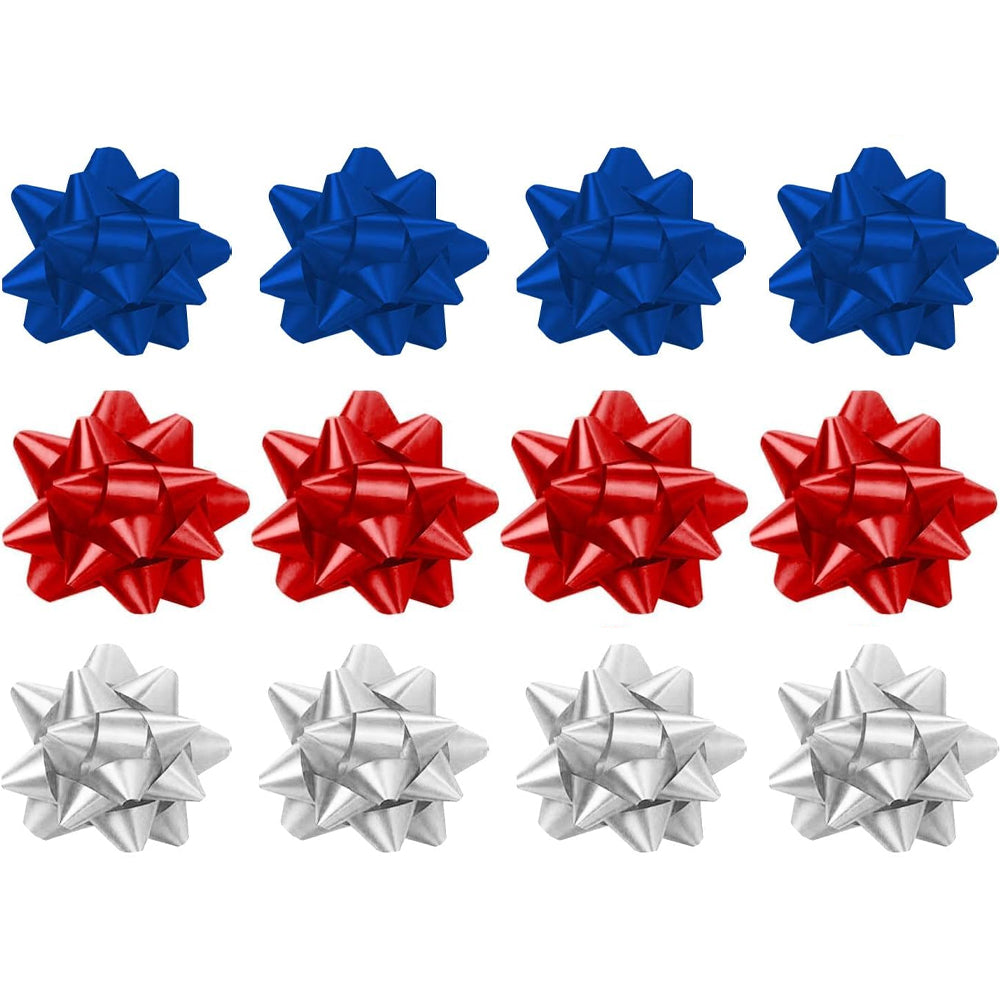 PMU Patriotic Decorative Bows & Ribbon, 4th of July Patriotic Decorations, Fourth of July Holiday Gift Wrapping Florist Patriotic Decorations, Red, White and Blue, Pull String Bows