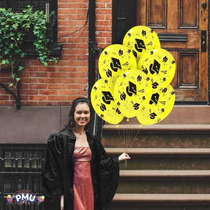 PMU Graduation Balloons | Premium Congrats Grad Balloon with All-Over Print Grad Caps-Confetti and Streamers | Graduation Party Supplies & Decorations | Latex Balloons