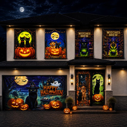 PMU 7 Set Halloween Garage Door Cover Set, 16x7ft, Window & Door Décor