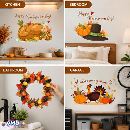 PMU Thanksgiving Wall Stickers, Fall Decals, Harvest Wall Decor