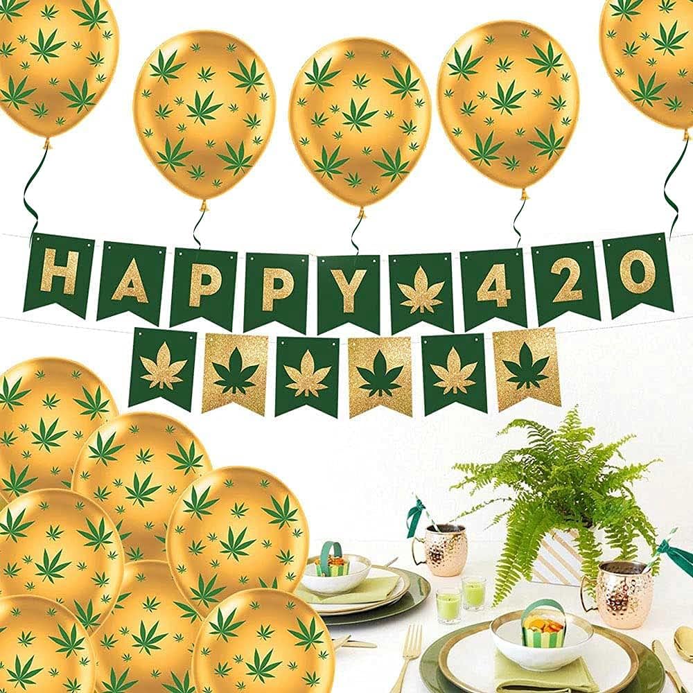 PMU Marijuana Balloons PartyTex 11in with All-Over Print Green Marijuana Leaves