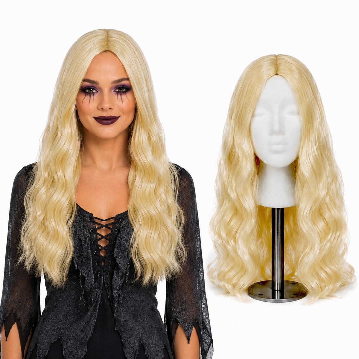 PMU Halloween Wig & Headband, Rag Doll, Colonial Lady & Witch Costume Accessory