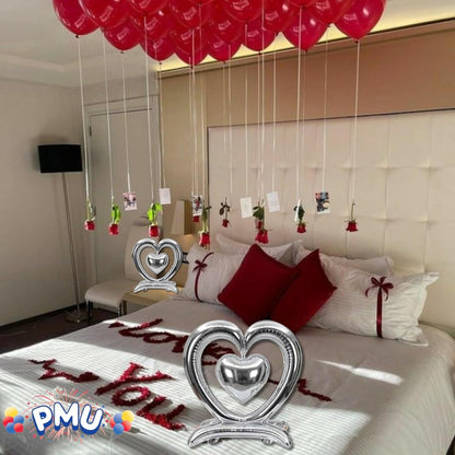 PMU 18-Inch Valentine's Day Heart Shaped Air Inflated Standing Open Heart Tabletop Mylar Foil Balloon