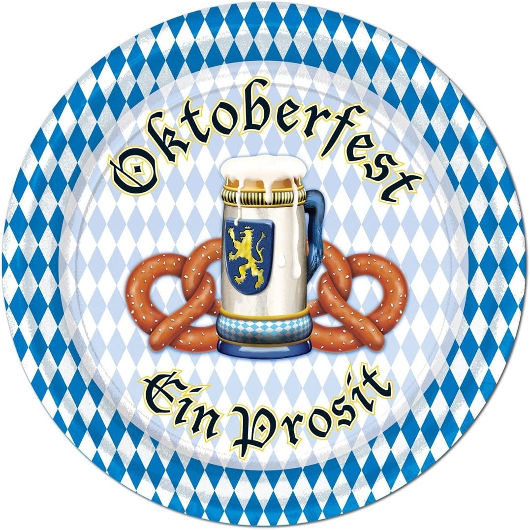 PMU Oktoberfest 9 Inch Dessert Plates, German Beer Festival Party Tableware