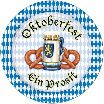 PMU Oktoberfest 9 Inch Dessert Plates, German Beer Festival Party Tableware