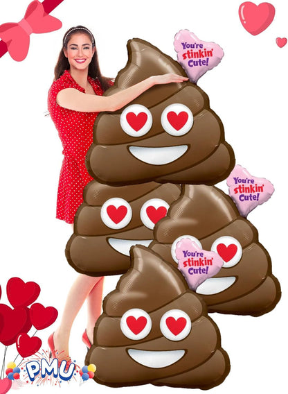 PMU 4 Pieces 31 Inches Valentine's Day Balloons,Huge Poop Balloons, Love Balloons for Special Events, You're Stinkin Cute Balloon Photo Props Party Decoration and Accessories (4/Pkg)