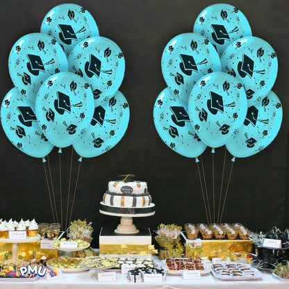 PMU Graduation Balloons | Premium Congrats Grad Balloon with All-Over Print Grad Caps-Confetti and Streamers | Graduation Party Supplies & Decorations | Latex Balloons