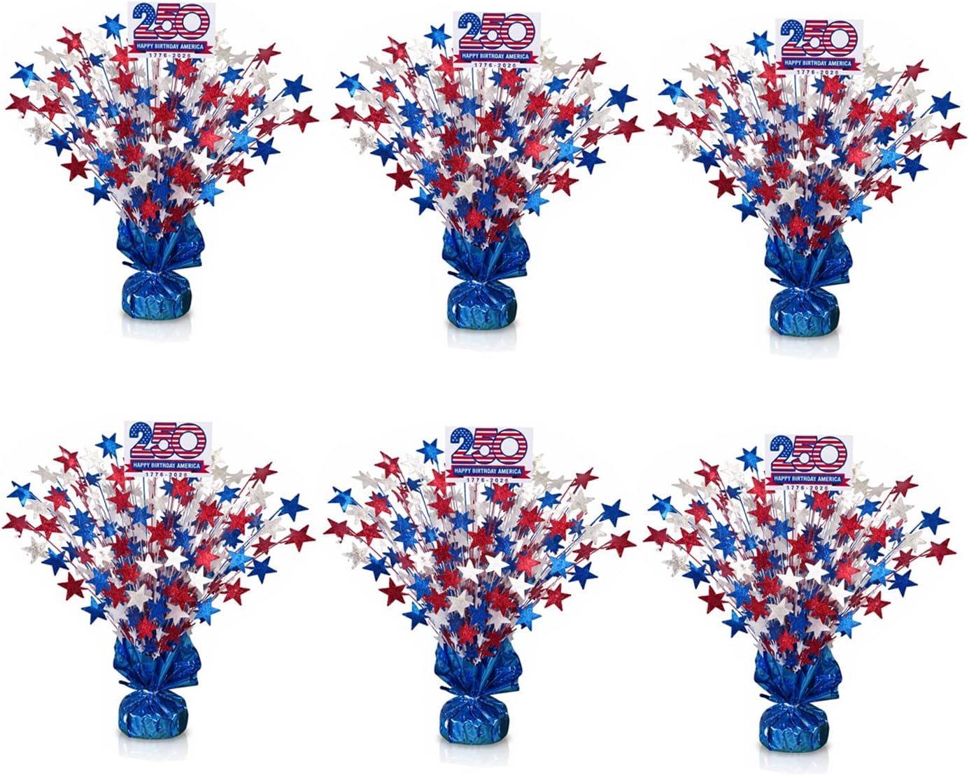 PMU Star Metallic Foil Spray Centerpiece Red White & Blue Patriotic Balloon Weights, 4th of July Decorations 15in / 7.34cm