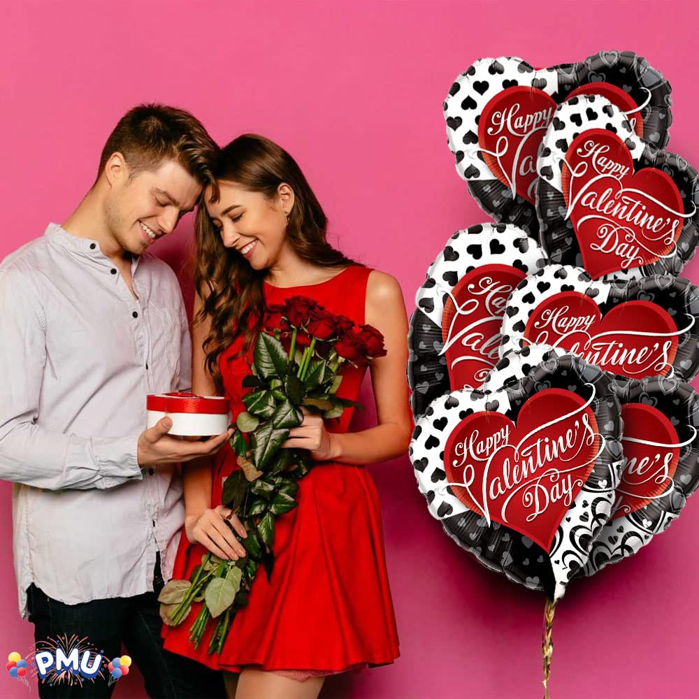 PMU Heart Shaped Happy Valentine's Day Balloons 18-Inch Mylar Idea Gift for Him or Her & Valentine Party Decorations