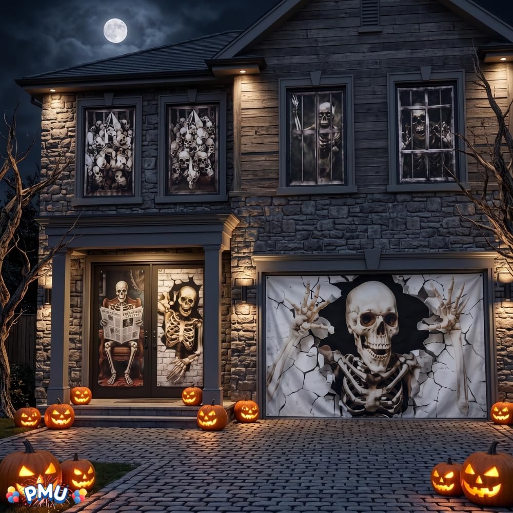 PMU 7 Set Halloween Garage Door Cover Set, 16x7ft, Window & Door Décor