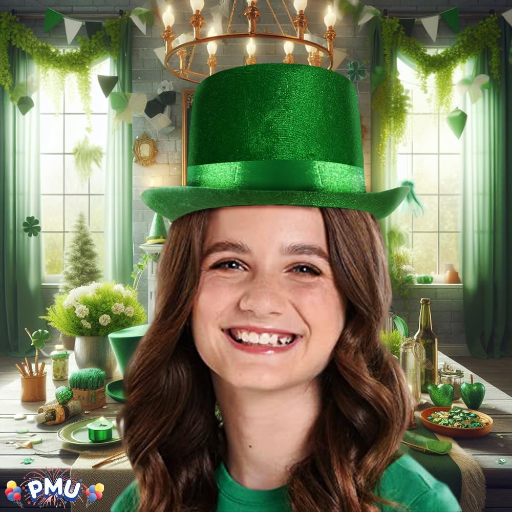 PMU St. Patrick's Day Headwear Decorations and Party Supplies - Plastic Top Hat with Shamrock - Irish Costume, Party Accessory