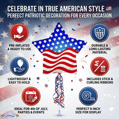 PMU 9 inch Pre-Inflated Emoji and Patriotic Balloons with Stick