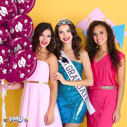PMU Graduation Balloons | Premium Congrats Grad Balloon with All-Over Print Grad Caps-Confetti and Streamers | Graduation Party Supplies & Decorations | Latex Balloons