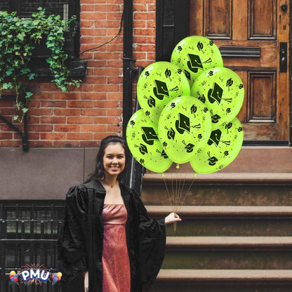 PMU Graduation Balloons | Premium Congrats Grad Balloon with All-Over Print Grad Caps-Confetti and Streamers | Graduation Party Supplies & Decorations | Latex Balloons