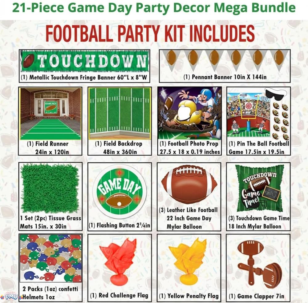 PMU 21 Pcs Football Party Decorations Kit – Super Bowl Game Day Decor