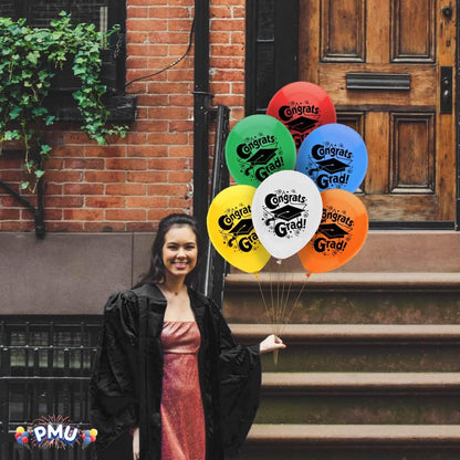 PMU Graduation Balloons | Premium Congrats Grad Balloon with All-Over Print Grad Caps-Confetti and Streamers | Graduation Party Supplies & Decorations | Latex Balloons