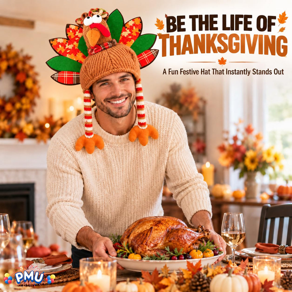 PMU Funny Turkey Hat, Thanksgiving Costume & Fall Accessory