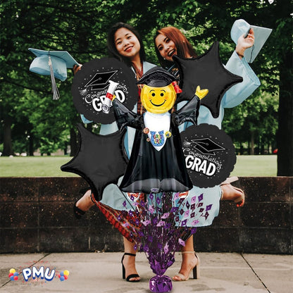 PMU Gradburst Balloon Weight Centerpiece 15 Inch with Die-Cut Metallic