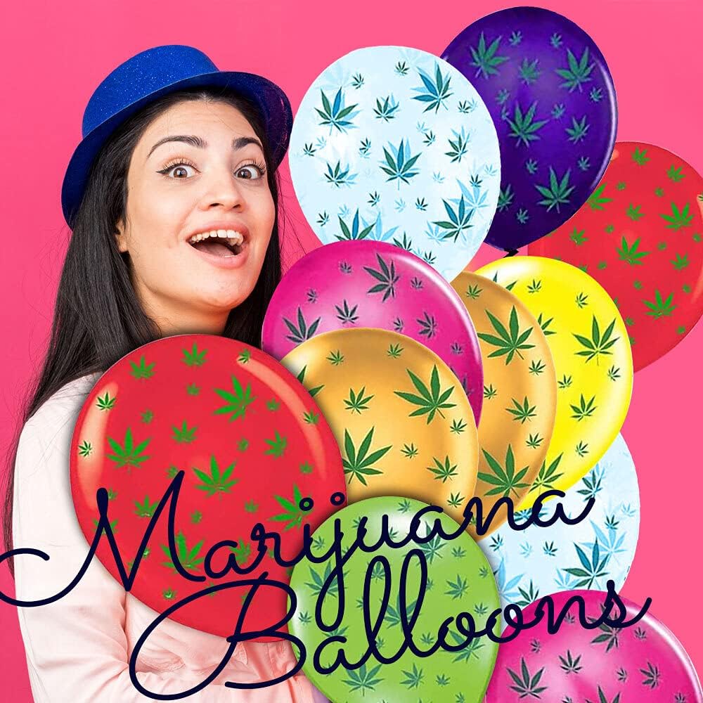 PMU Marijuana Balloons PartyTex 11in with All-Over Print Green Marijuana Leaves