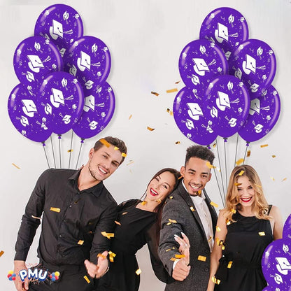 PMU Graduation Balloons | Premium Congrats Grad Balloon with All-Over Print Grad Caps-Confetti and Streamers | Graduation Party Supplies & Decorations | Latex Balloons